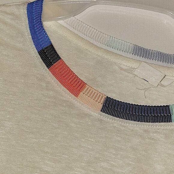 SPLENDID X Margherita Linen Color-block Trim Tee XS in Natural - Picture 3 of 6